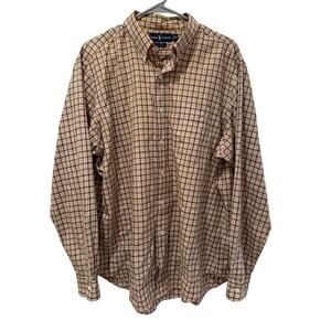 Ralph Lauren 100% Cotton Classic Fit Tan/Green Plaid Button Down Flannel - XL